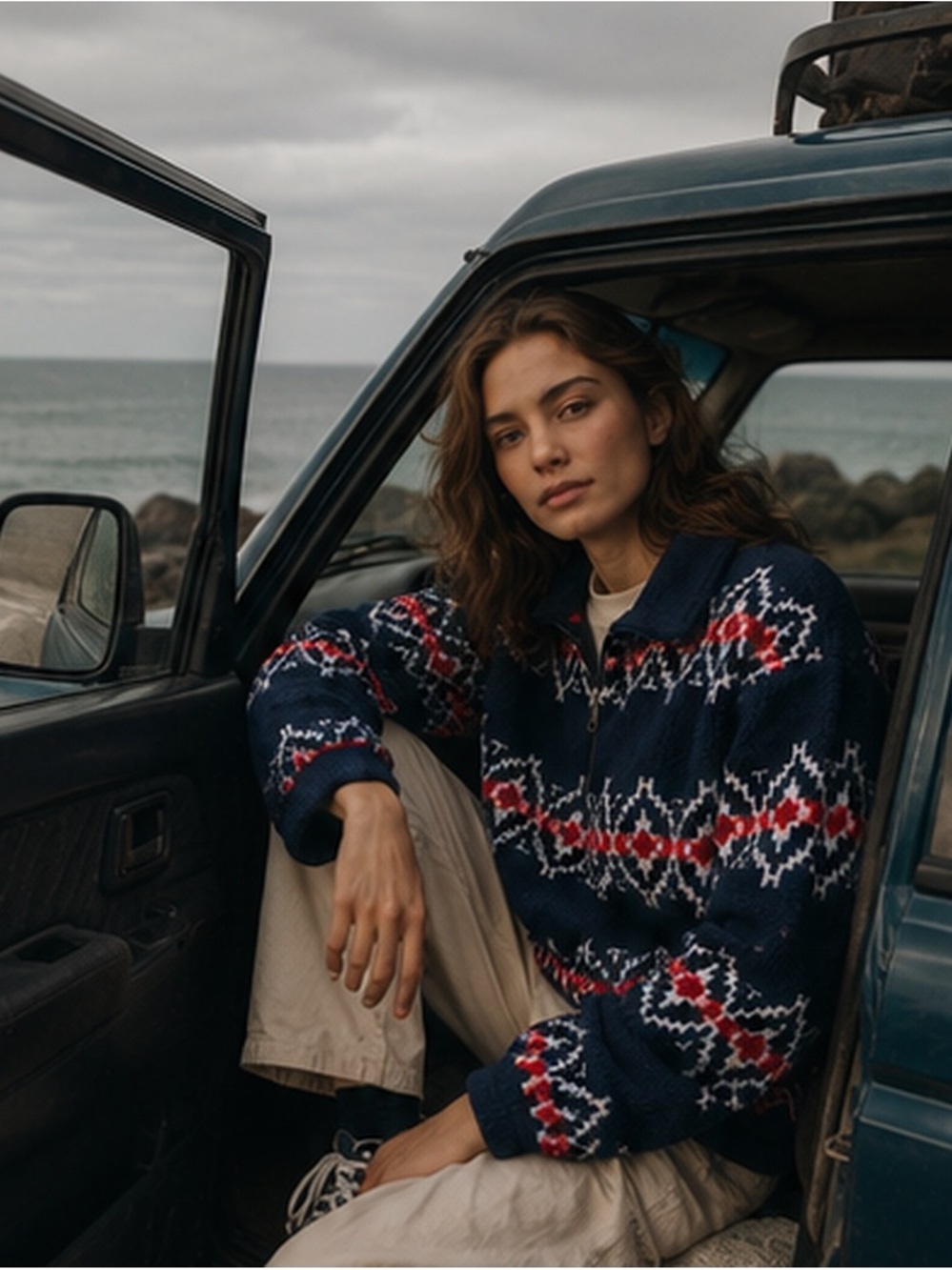 Tommy Hilfiger Navy Fair Isle Half-Zip Sweater with Red & White Accents